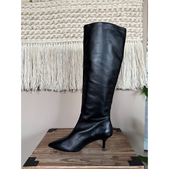SOULIERS MARTINEZ Elena Black Leather Knee High 60mm Kitten Heel Boots - Picture 8 of 12